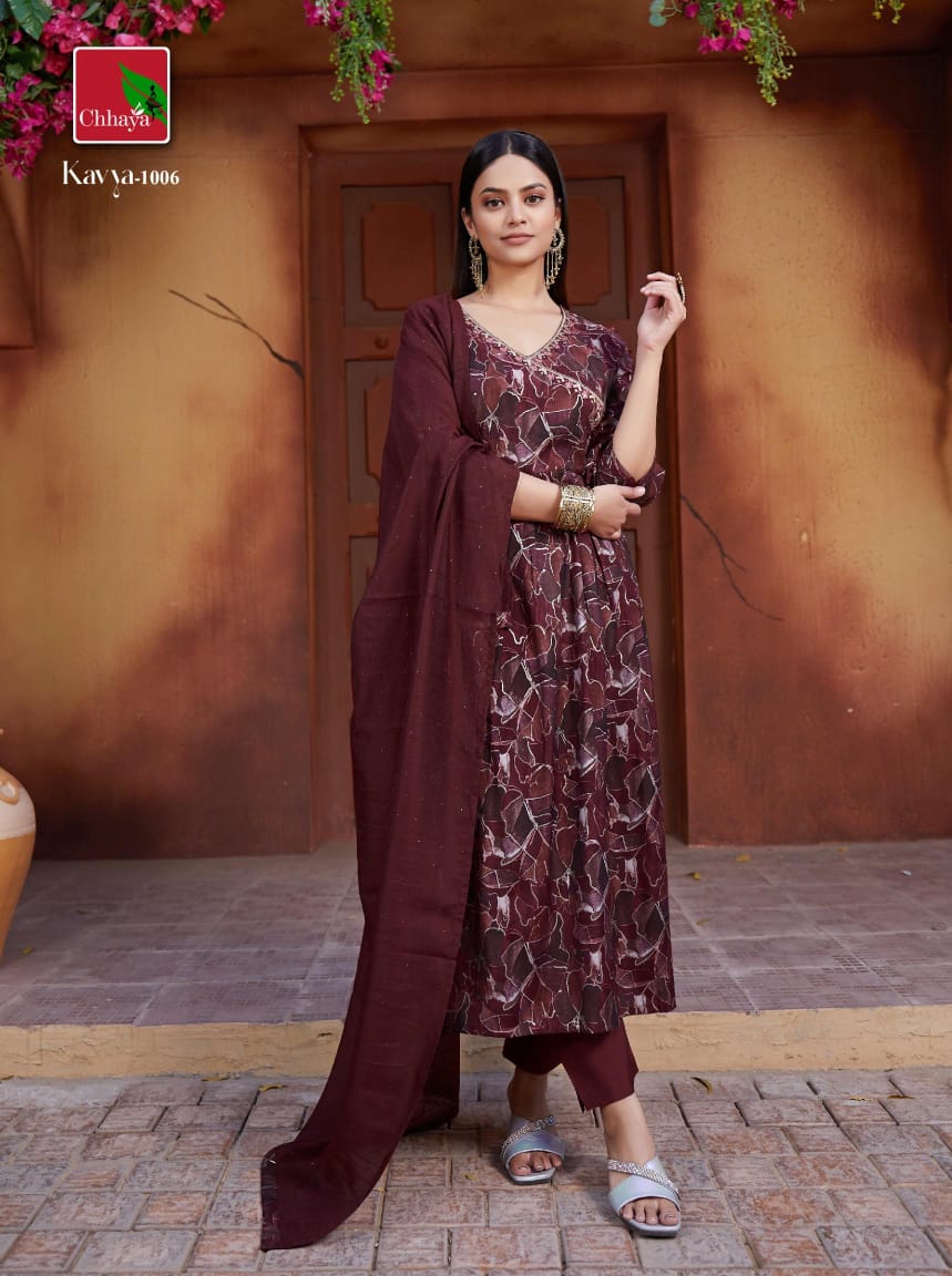 Kavya By Chhaya Kediya Style Neck Long Embroidery Kurti With Bottom Dupatta Wholesale Clothing Suppliers In India